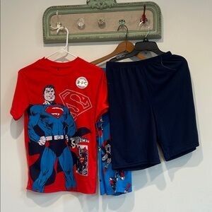 DC Comics Superman Kids Pajama Set Red & Navy 3 piece boys size large 12/14 new